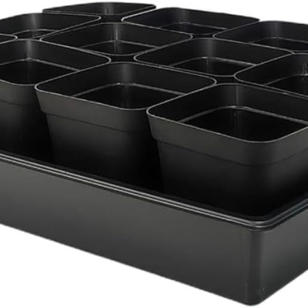 Square Nursery Pots, 60 Pack, 3.5 Inch – With 5 Seedling Trays