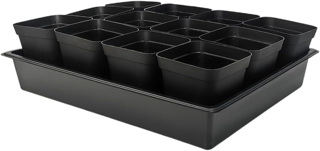 Square Nursery Pots, 60 Pack, 3.5 Inch – With 5 Seedling Trays