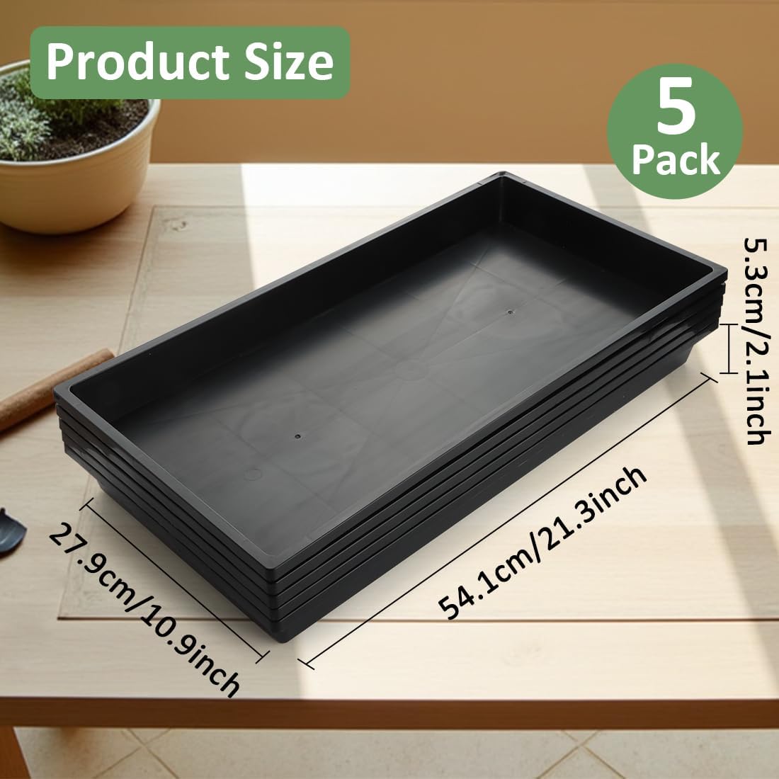 Nursery Pot Trays, 5 Pack – Flat Seed Starter Trays, Black - Image 2