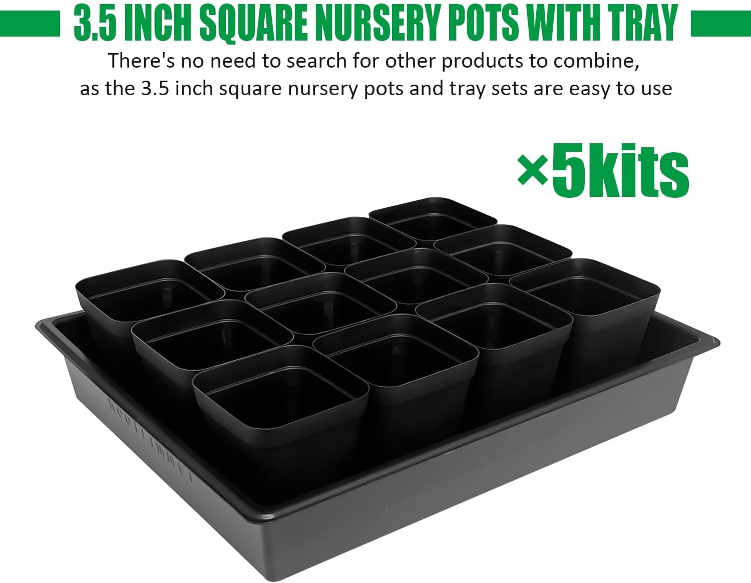 Square Nursery Pots, 60 Pack, 3.5 Inch – With 5 Seedling Trays - Image 2