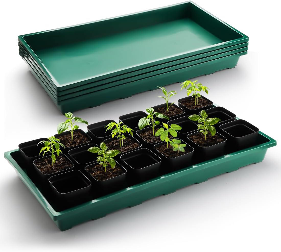 Nursery Pot Trays, 5 Pack – Flat Seed Starter Trays, Green