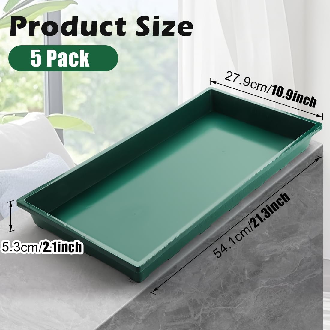 Nursery Pot Trays, 5 Pack – Flat Seed Starter Trays, Green - Image 2