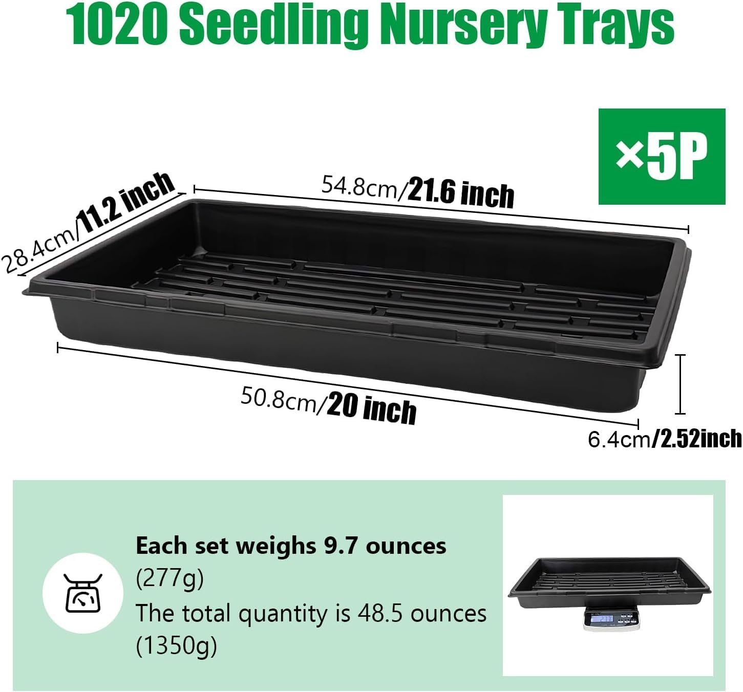 Nursery Trays, 5 Pack, 21.6"x11.2" – No Holes, Standard Size - Image 2