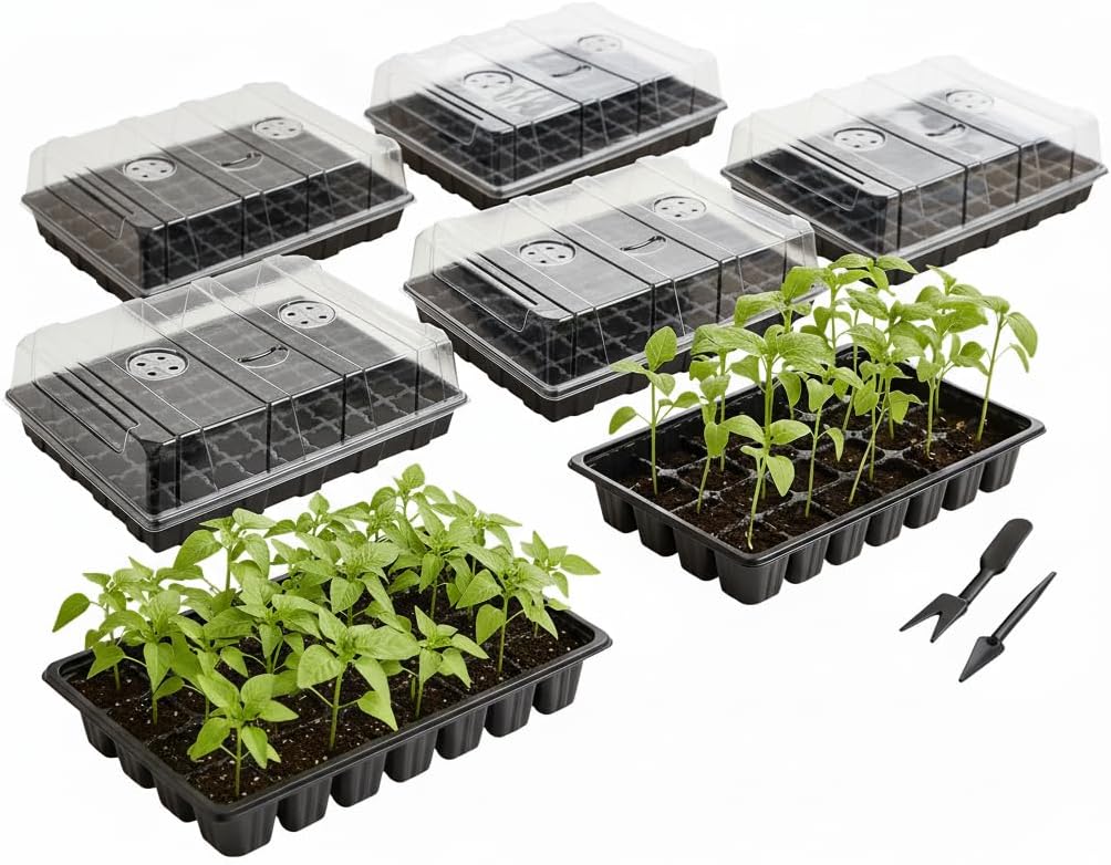 Seed Starter Tray, 5 Pack, 70 Cells – Black, for Germination