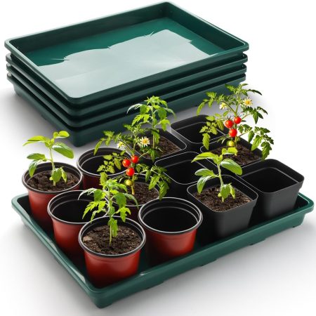 Seed Starter Trays, 5 Pack, 17"x11"x2" – Plastic Flat, Reusable, Green