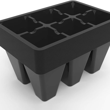 Seed Starting Tray, 30 Pack, 6 Cells Each – Black, with Drainage Holes