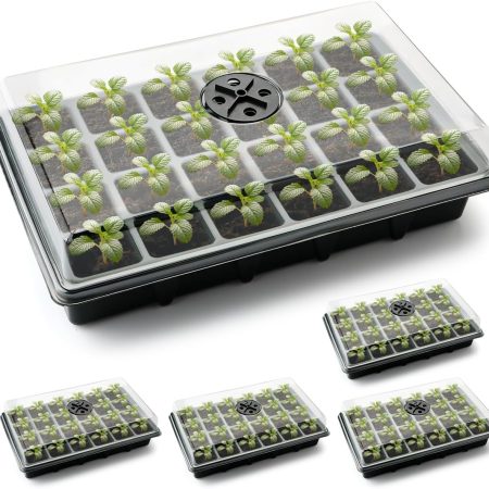 Seed Starter Tray with Dome, 5 Pack, 24 Cells Each – 2" Plugs, Vented Lid