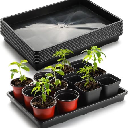 Nursery Pot Trays, 10 Pack, 17"x11"x2" – Flat Seed Starter, Black