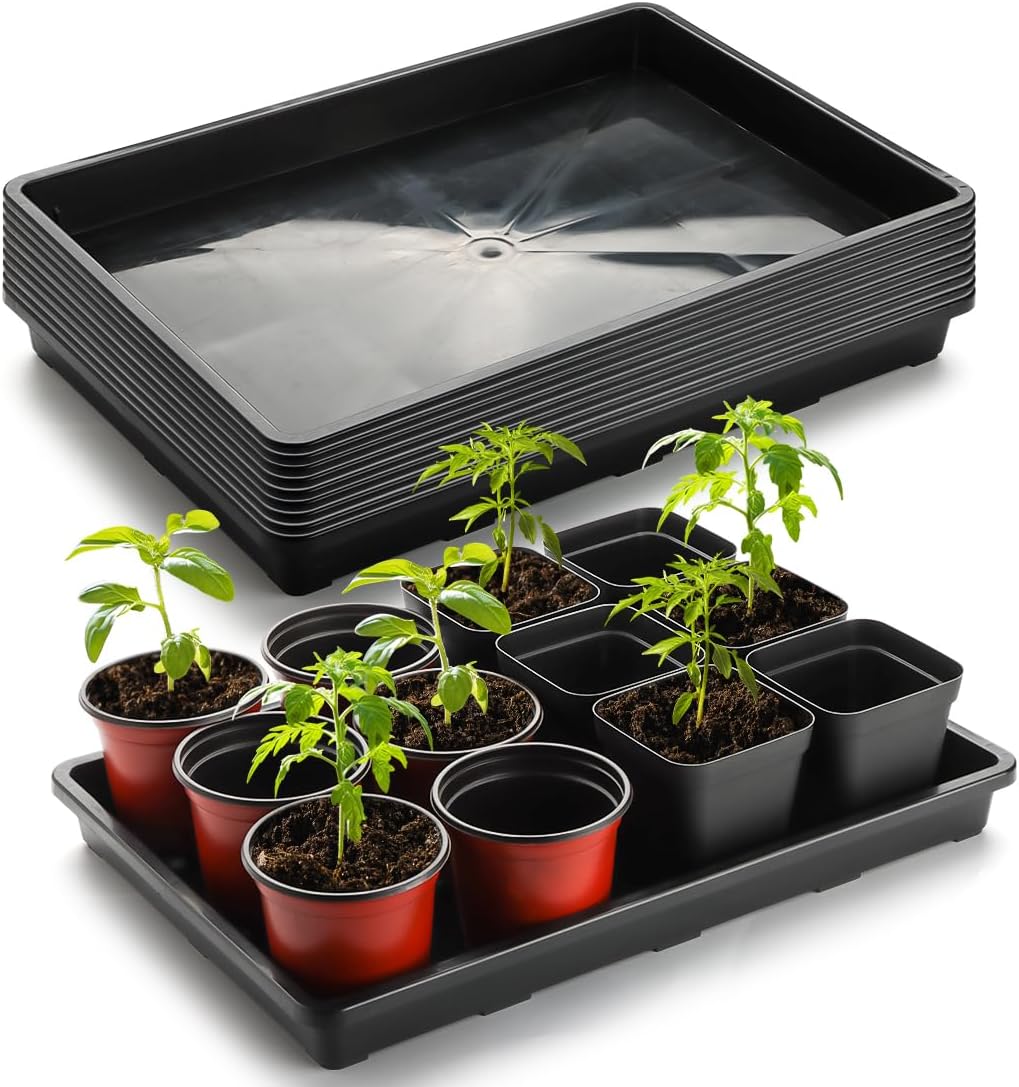 Nursery Pot Trays, 10 Pack, 17"x11"x2" – Flat Seed Starter, Black