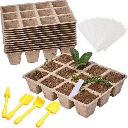 Seedling Starter Trays, 12 Packs, 144 Cells – Biodegradable Peat Pots