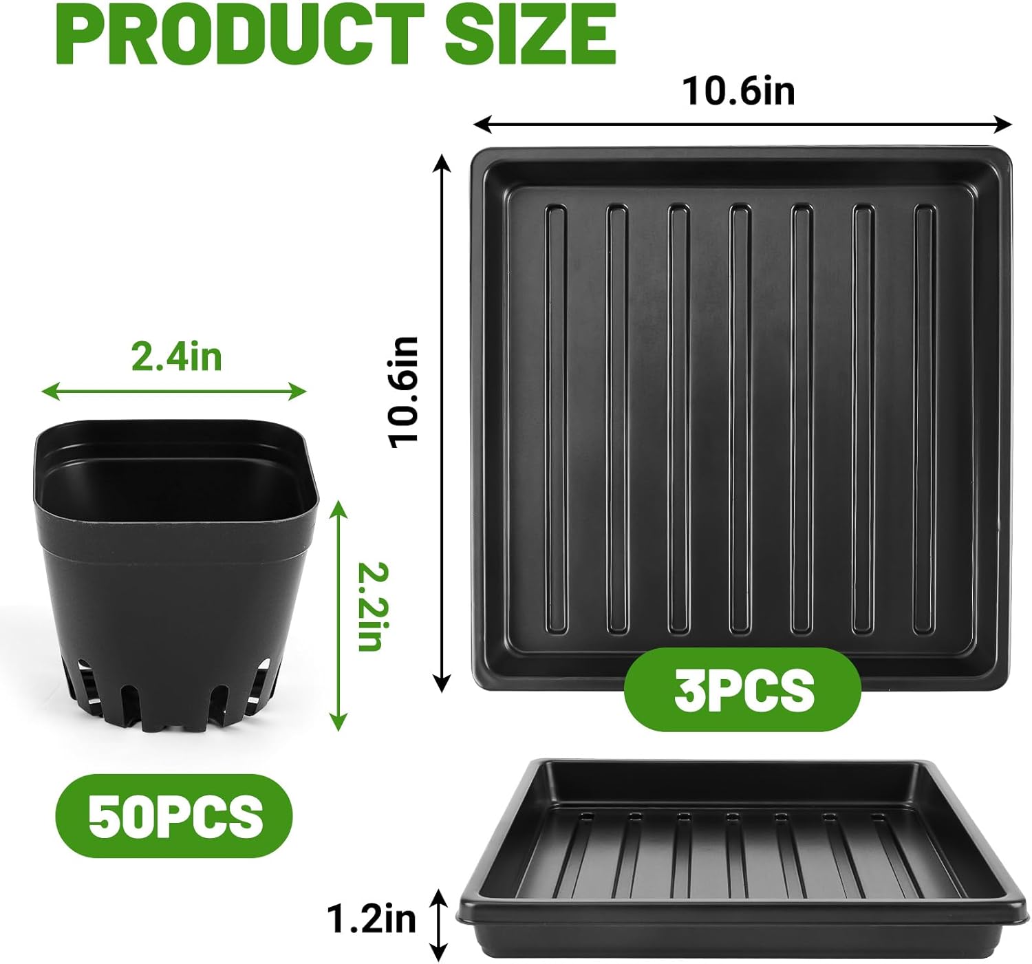 Seedling Trays, 3 Pack – With 50 Nursery Pots, Durable - Image 2