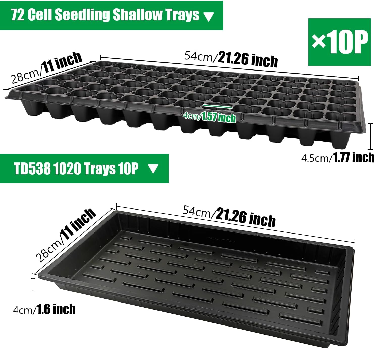 Seed Starter Trays & 72 Cell Plug Trays, 10 Sets – 1020 Size - Image 2