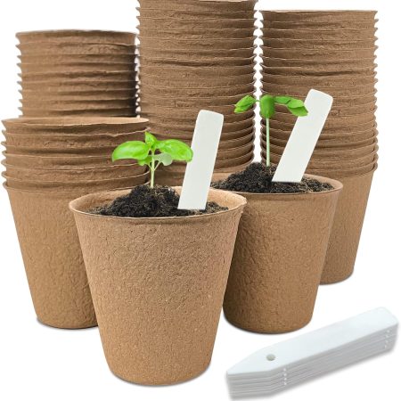 Peat Pots, 40 Pack, 3.15 Inch – Biodegradable, with Plant Labels