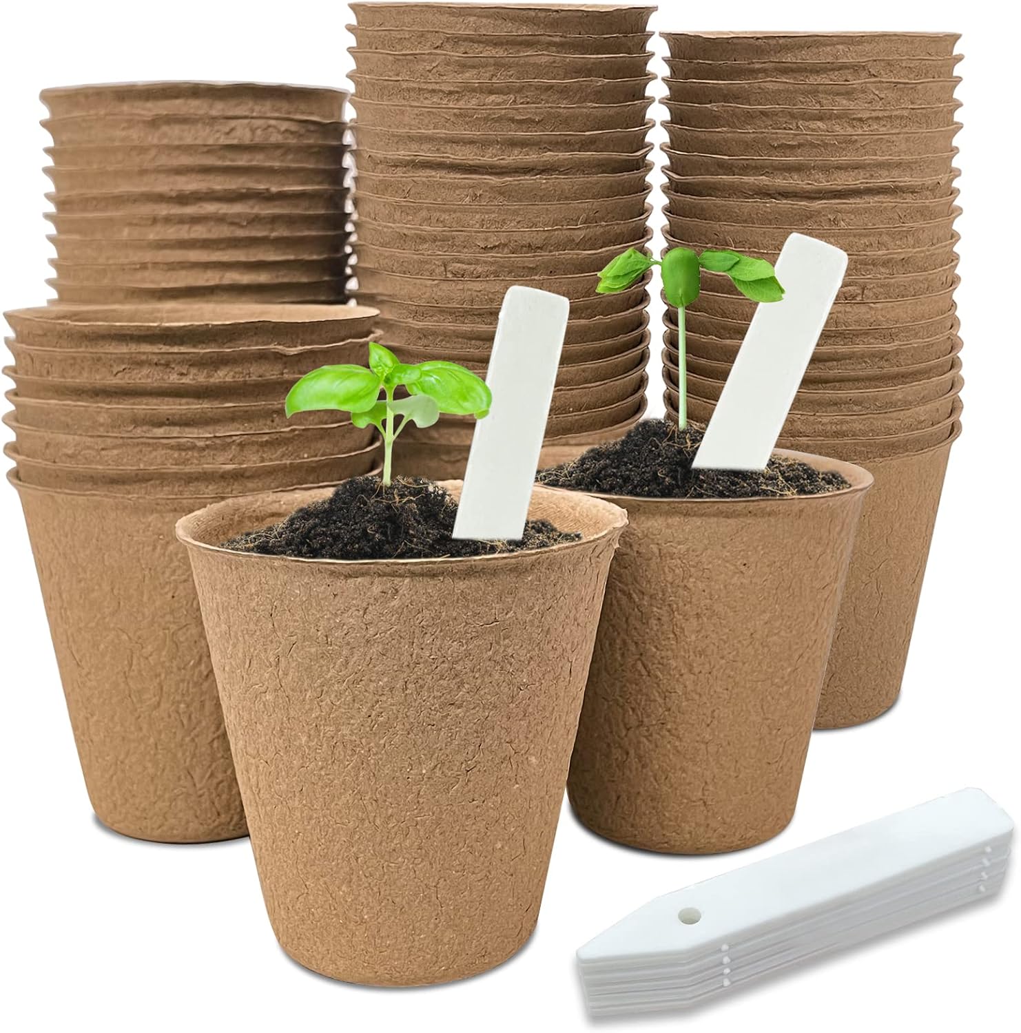 Peat Pots, 40 Pack, 3.15 Inch – Biodegradable, with Plant Labels