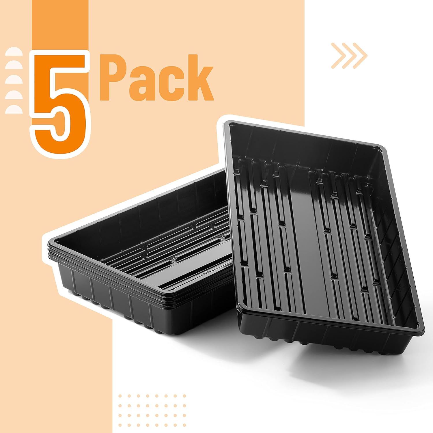 Plastic Growing Trays, 5 Pack, Black, 17"x10" – Seed & Plant Tray - Image 2