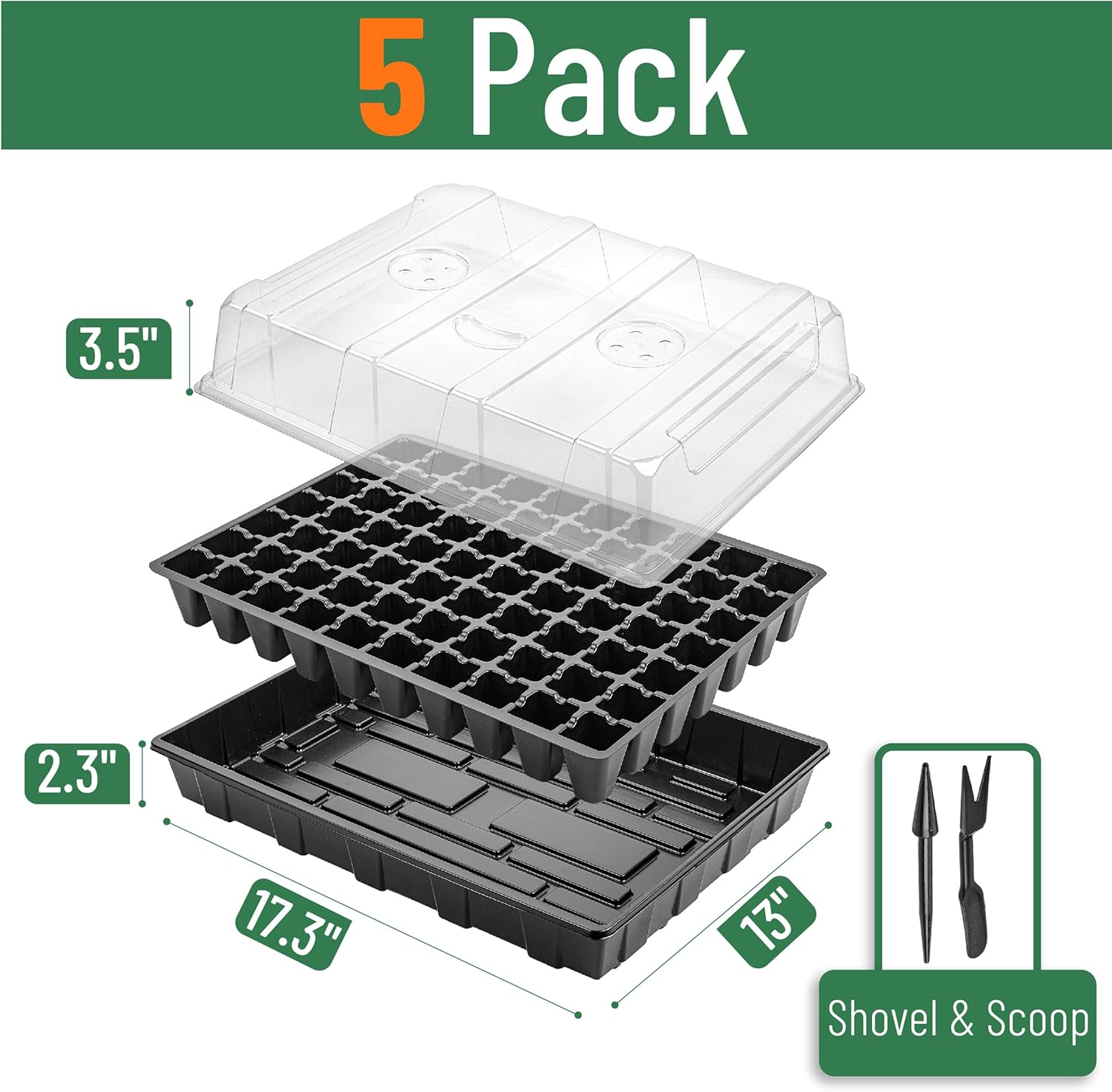 Seed Starter Tray, 5 Pack, 70 Cells – Black, for Germination - Image 2