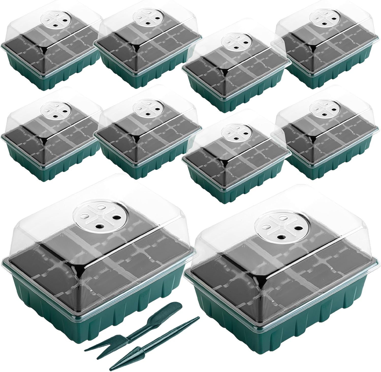Seed Starter Tray Kit, 10 Sets, 120 Cells – With Humidity Dome & Base
